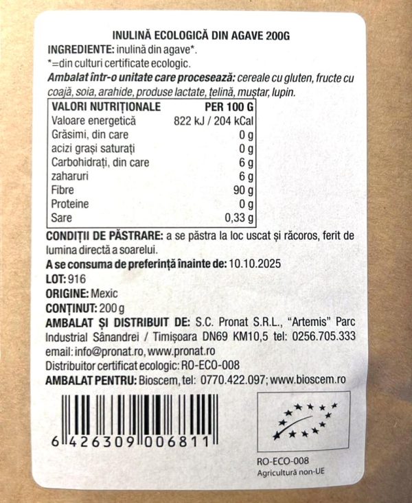 INULINĂ din agave ecologică 200 g - imagine 2