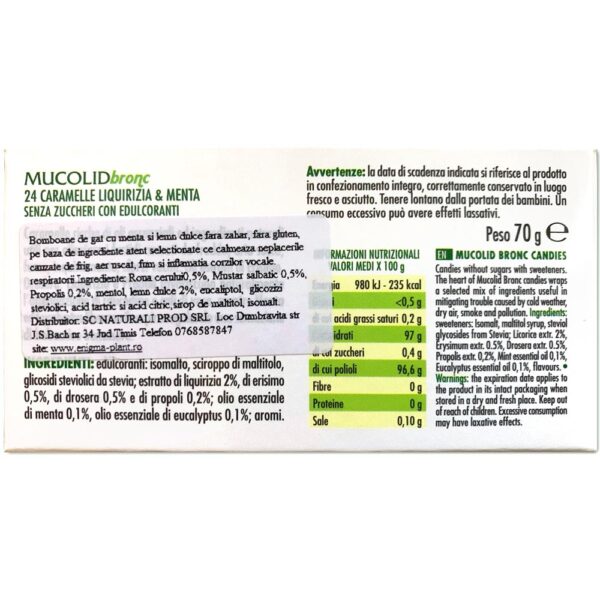Caramele pentru gât cu mentă și lemn dulce Mucolid Bronc 24 c. - imagine 2