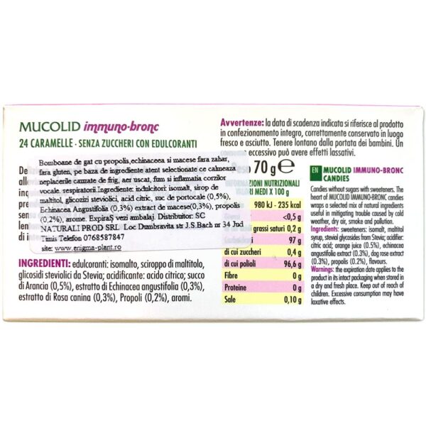 Caramele pentru gât cu portocale și echinacea Mucolid immuno-bronc 24 c. - imagine 2