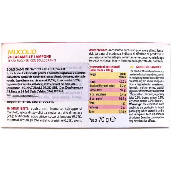 Caramele pentru gât cu zmeură și extract de melc Mucolid 24 c. - imagine 2
